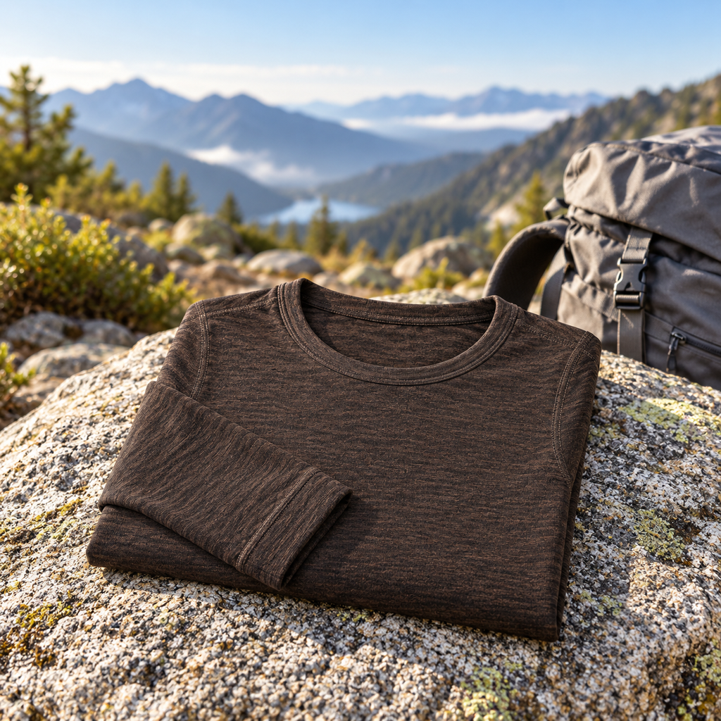 Hirsel 150 Long-Sleeve Crew in Peat, lifestyle view