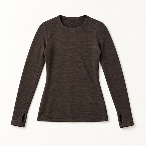 Hirsel 200 Long-Sleeve Crew in Peat, front view