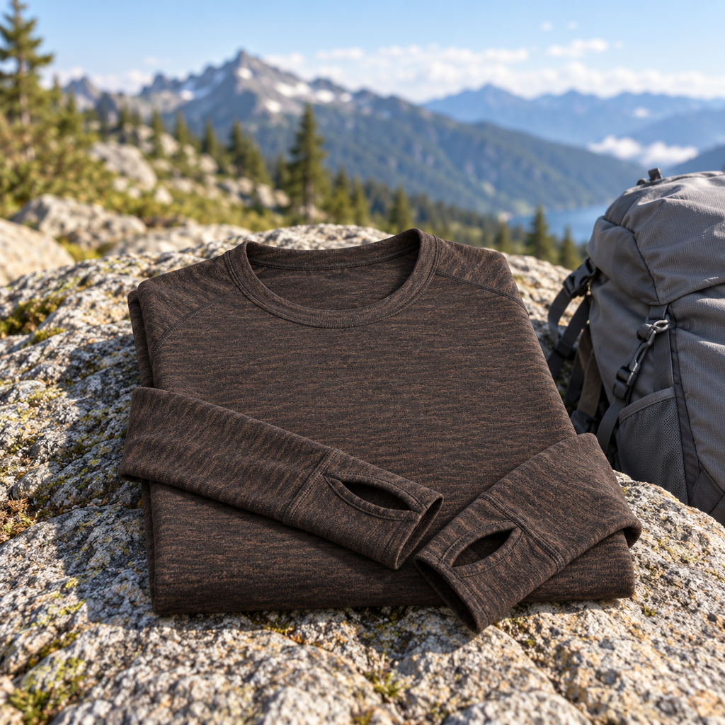 Hirsel 200 Long-Sleeve Crew in Peat, lifestyle view
