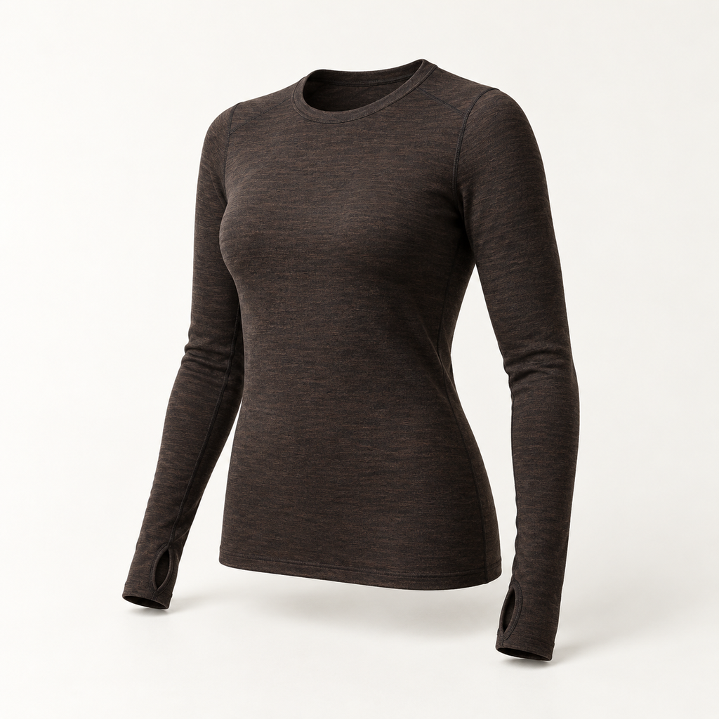 Hirsel 200 Long-Sleeve Crew in Peat, three-quarter view