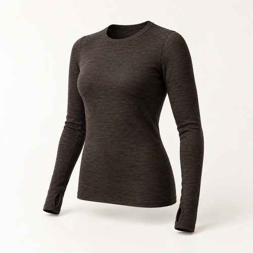 Hirsel 200 Long-Sleeve Crew in Peat, three-quarter view