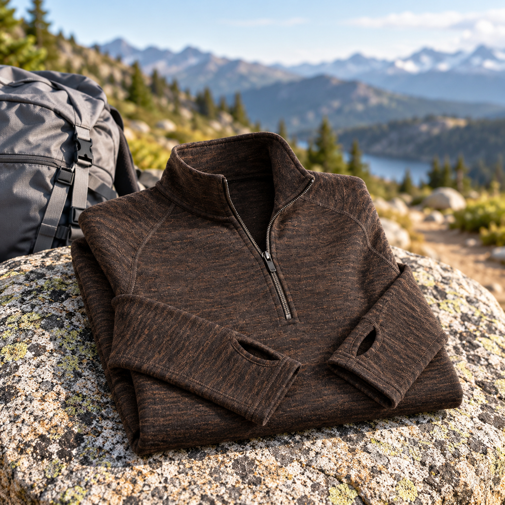 Hirsel 250 Quarter-Zip in Peat, lifestyle view