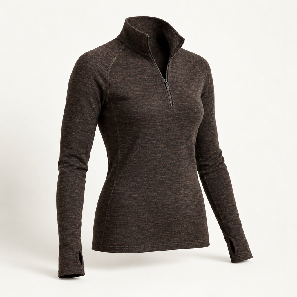 Hirsel 250 Quarter-Zip in Peat, three-quarter view