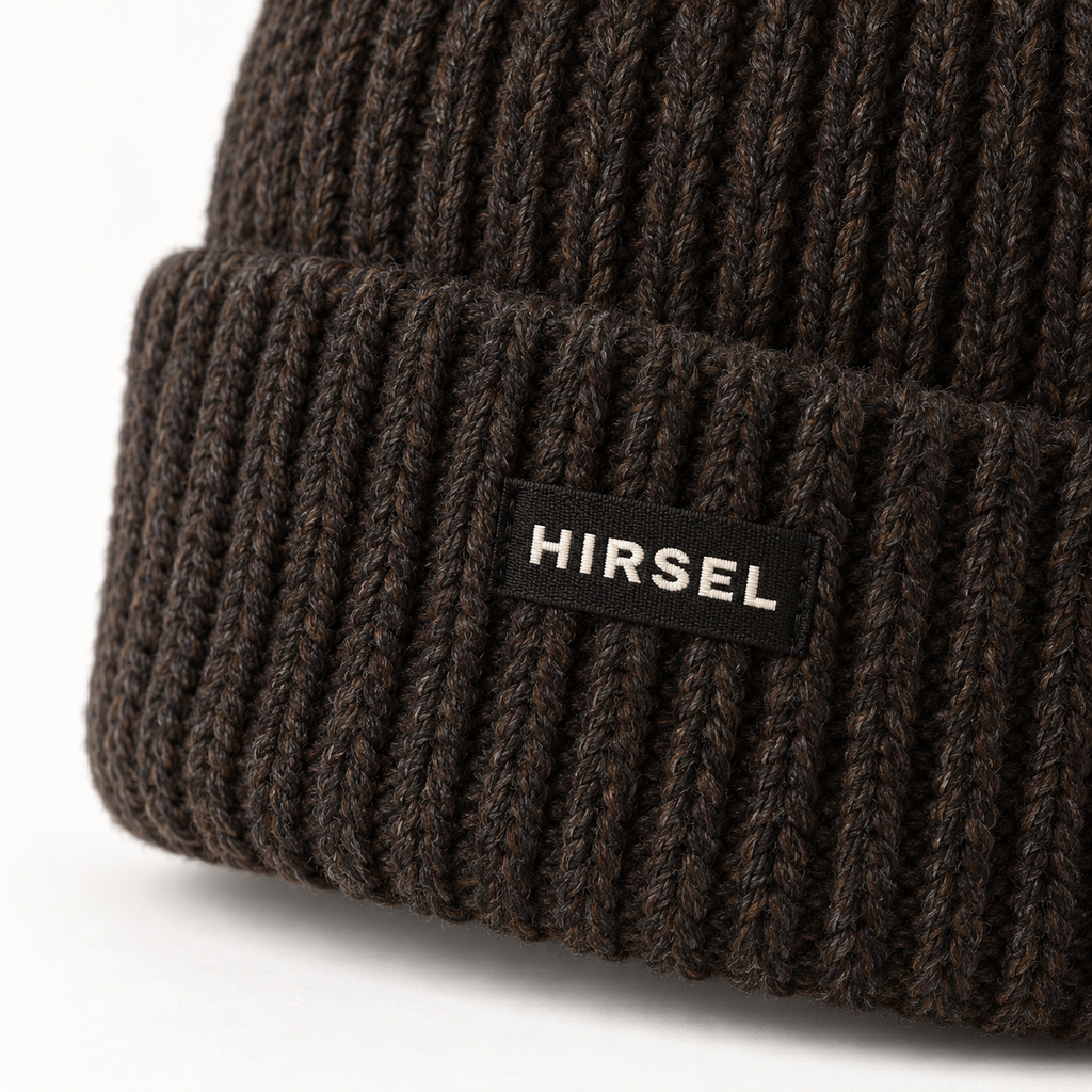 Hirsel Beanie in Peat, detail view