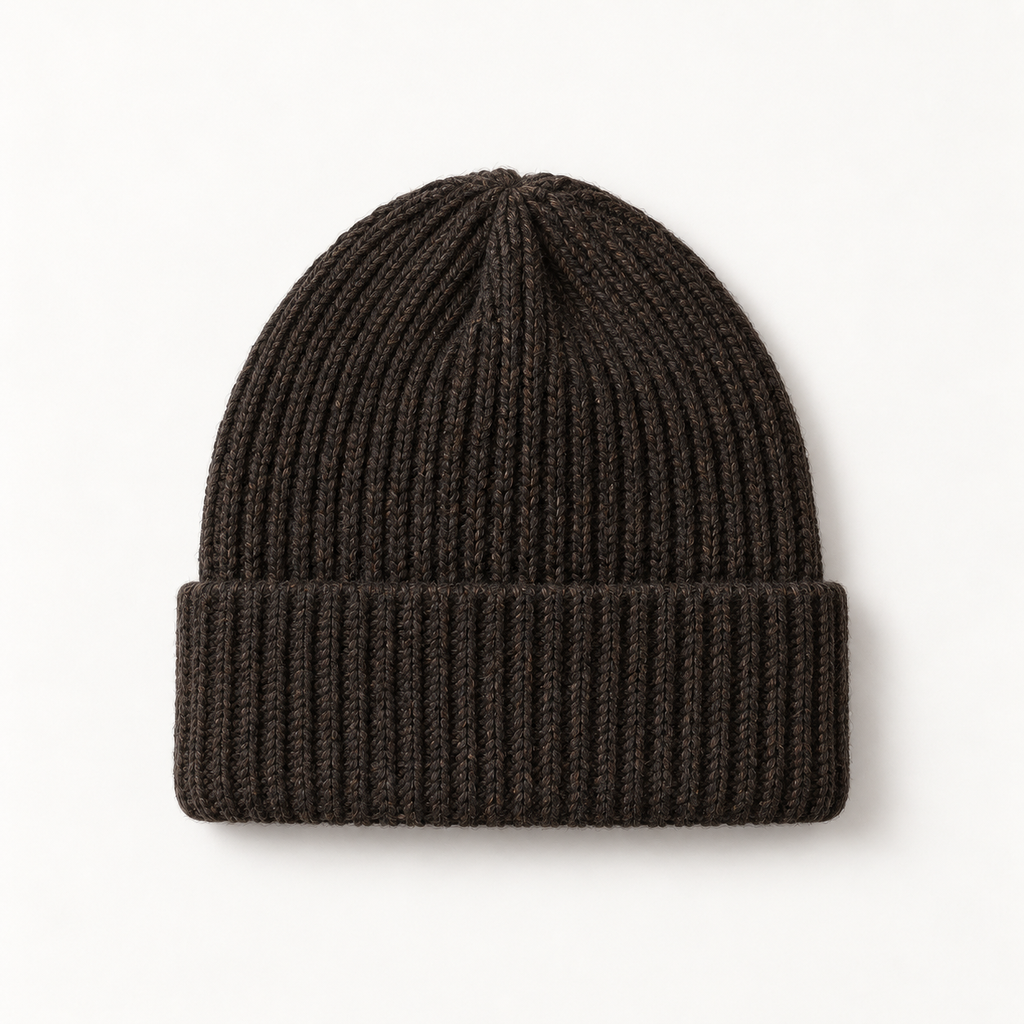 Hirsel Beanie in Peat, front view