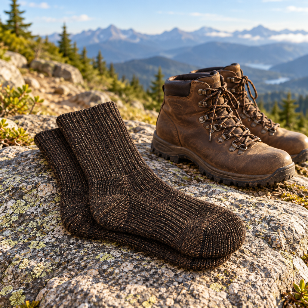 Hirsel Heavy Boot Sock in Peat, lifestyle view