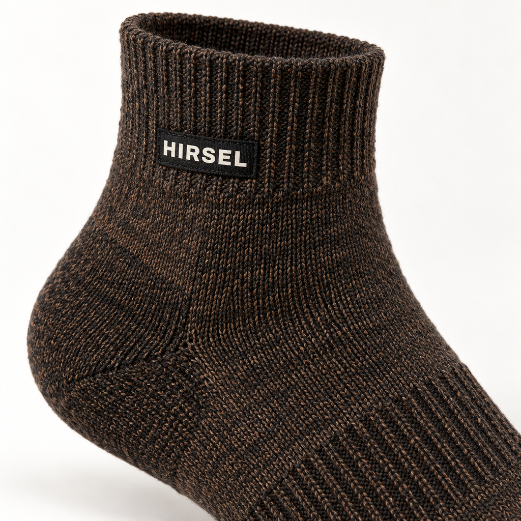 Hirsel Light Hiker Quarter Sock in Peat, detail view