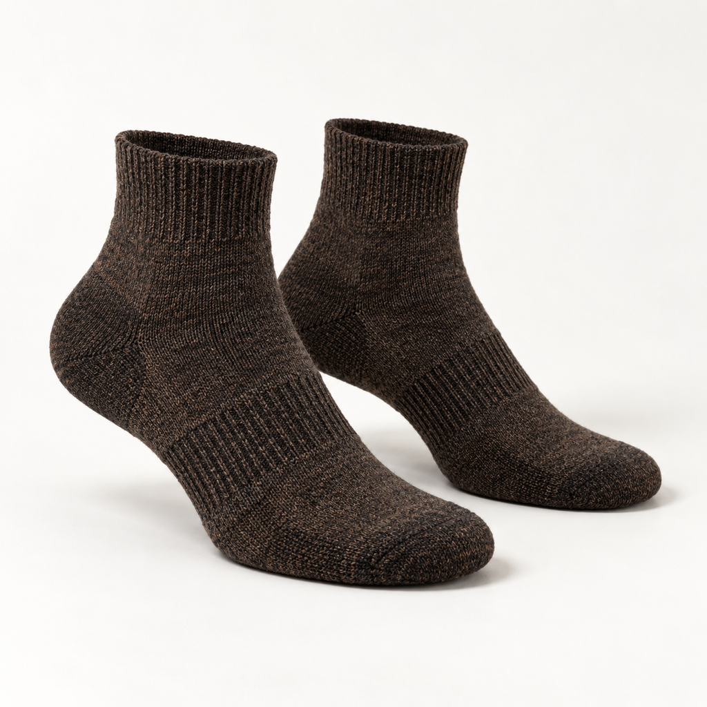 Hirsel Light Hiker Quarter Sock in Peat, three-quarter view