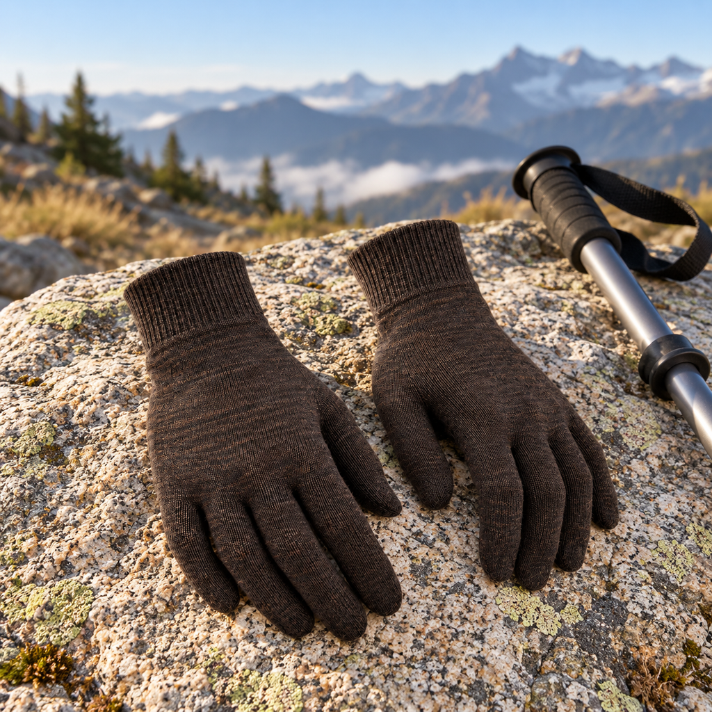 Hirsel Liner Gloves in Peat, lifestyle view