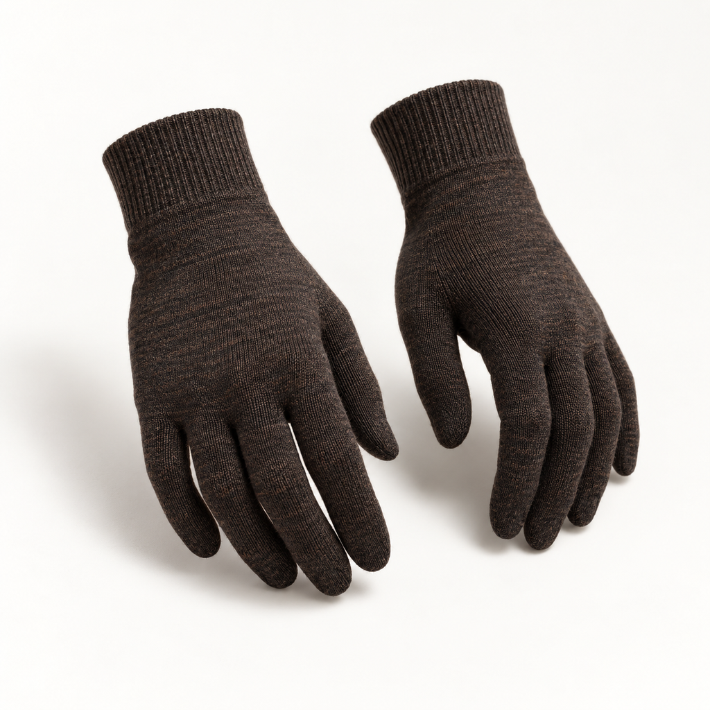 Hirsel Liner Gloves in Peat, three-quarter view