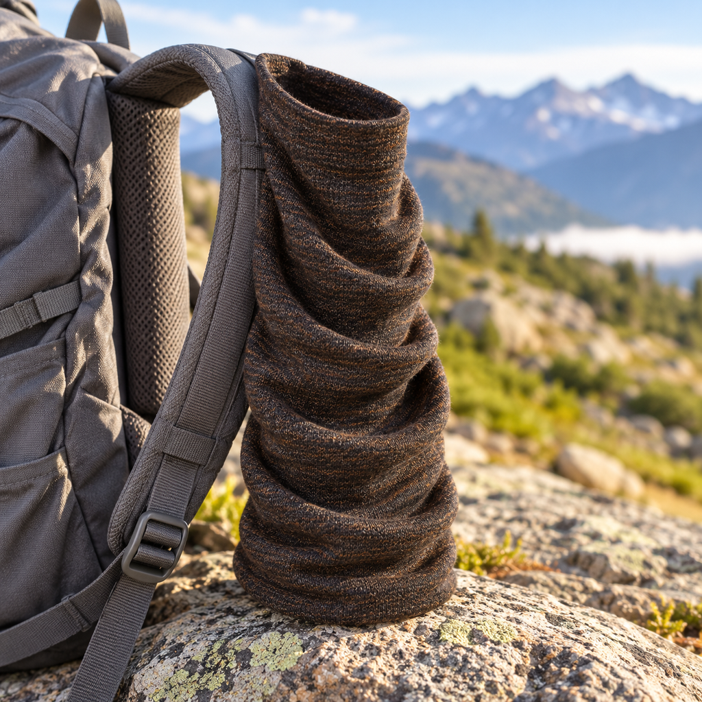 Hirsel Neck Gaiter in Peat, lifestyle view